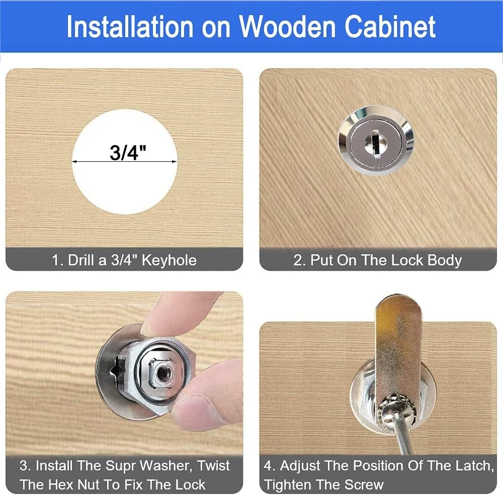 Chrome Finish Waterproof Cam Lock - 2 Pack, Perfect for File Drawers & Mailboxes