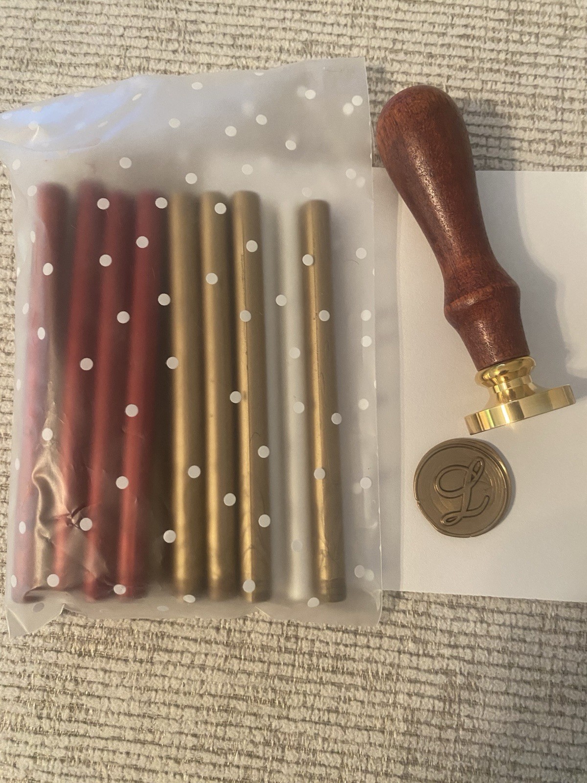 Sealing Wax Stamp Set Initial L, Wooden Handle & Wax Sticks