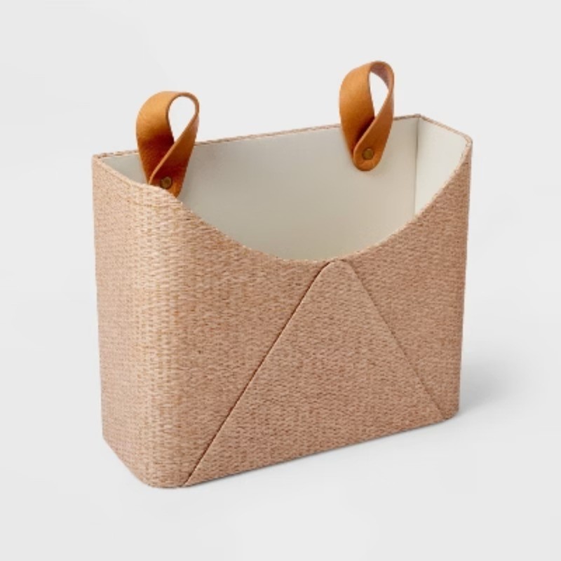 Woven Wall Pocket with Faux Leather Loop Taupe