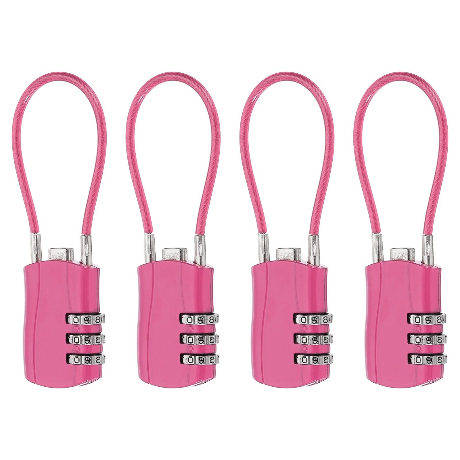 4 Pcs 3 Digit Luggage Cable Combination Lock with 5" Long Cable, Rose