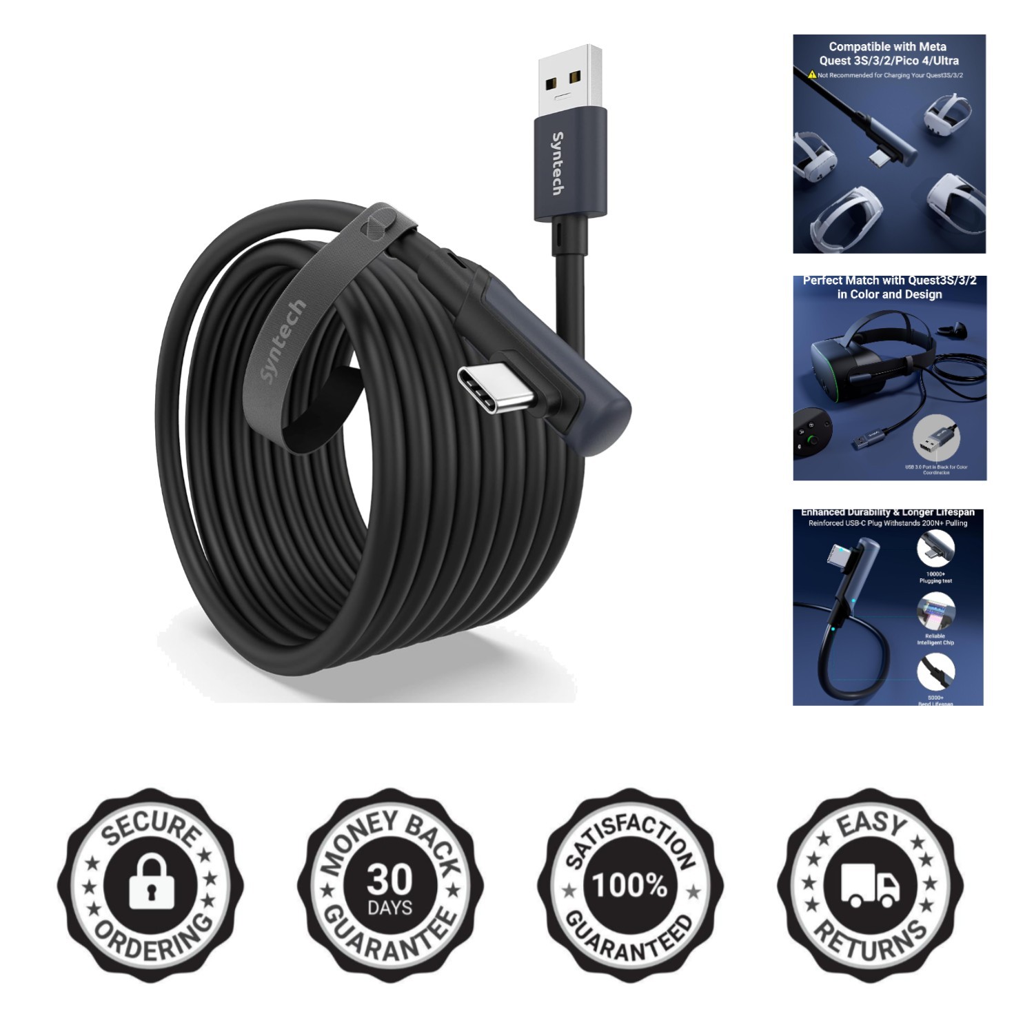 16 FT USB 3.0 Link Cable for Oculus & Pico VR Headsets - Reliable & Comfortable