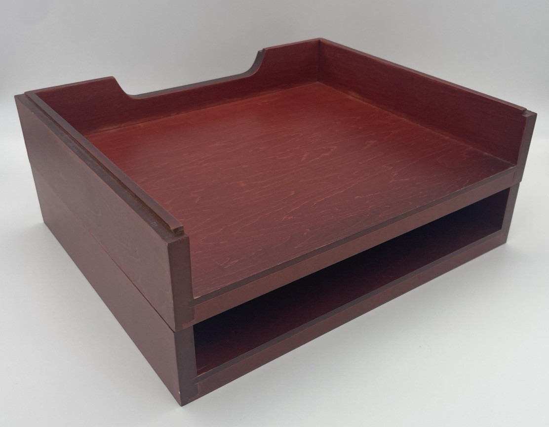 BINDERTEK Stacking Wooden Desktop Letter File Tray Organizer Cherry - Lot of 2