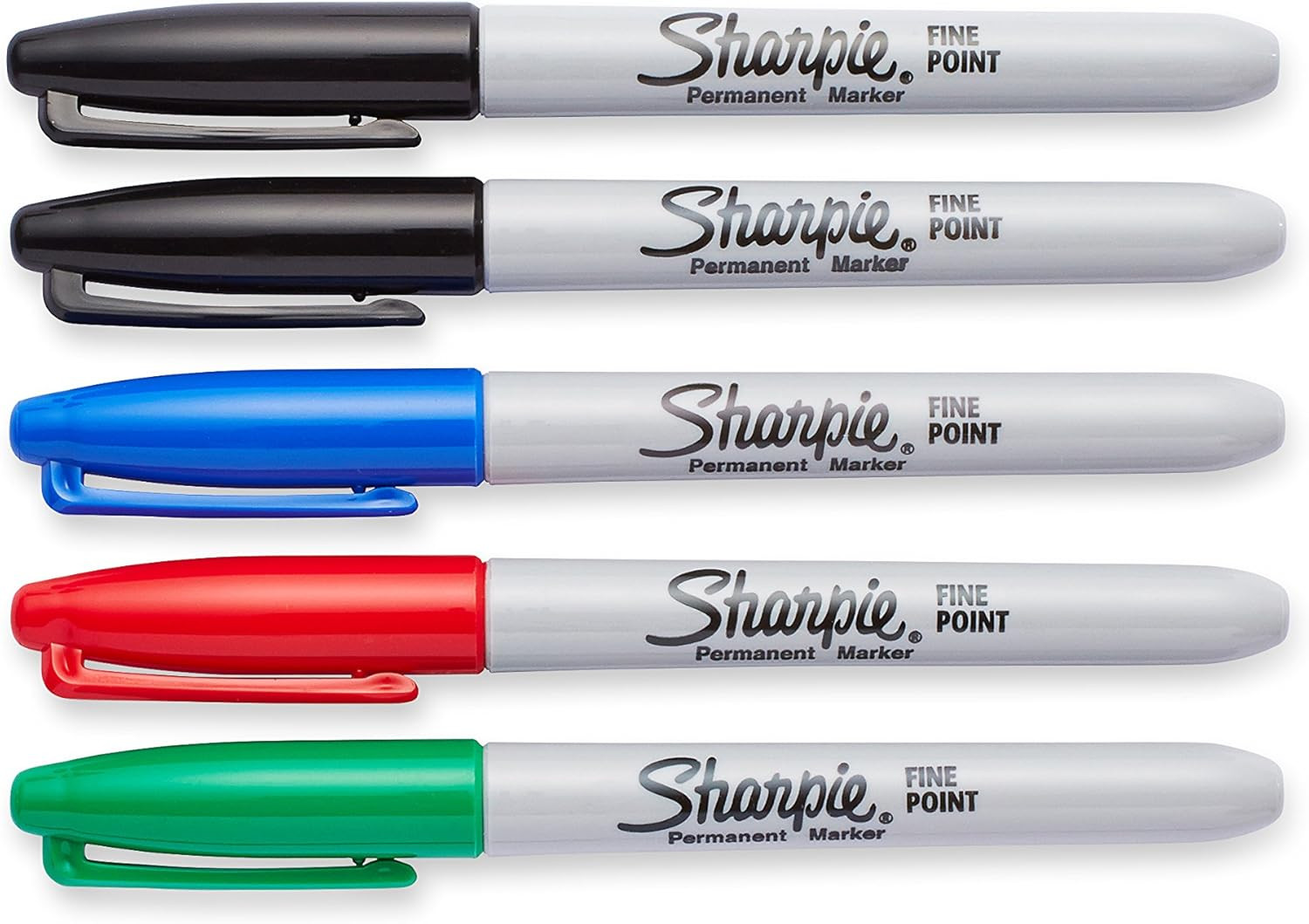 Permanent Markers, Fine Point, Assorted Colors, 5 Count