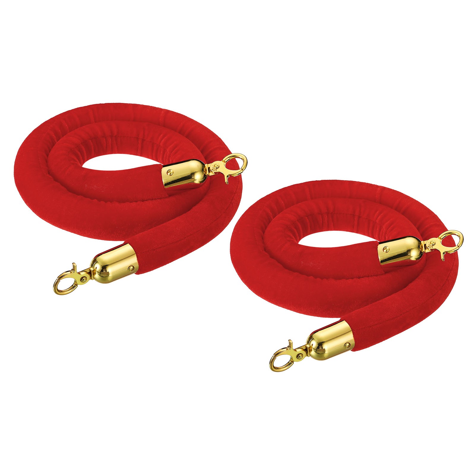 2Pcs Red Velvet Stanchion Rope 4 Ft Crowd Control Barrier Rope Golden