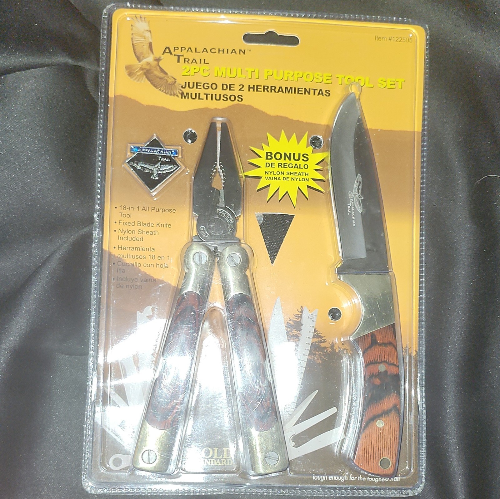 Appalachian Trail 2pc 18-in-1 Multi-Tool Set w/ Fixed Blade Knife & Nylon Sheath