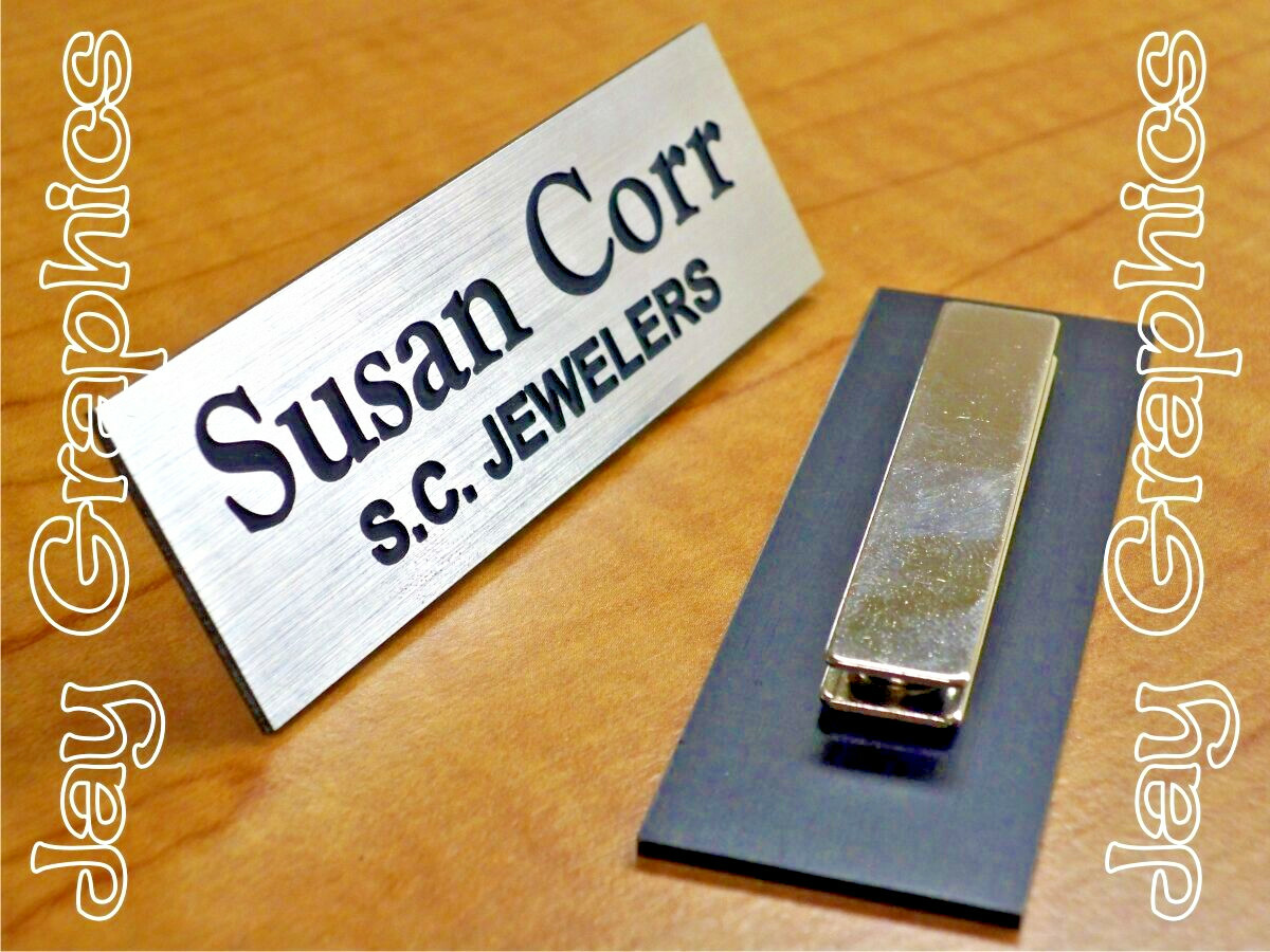 Custom Engraved 1x3 Brushed Silver Finish Name Tag Badge with Magnetic Clip