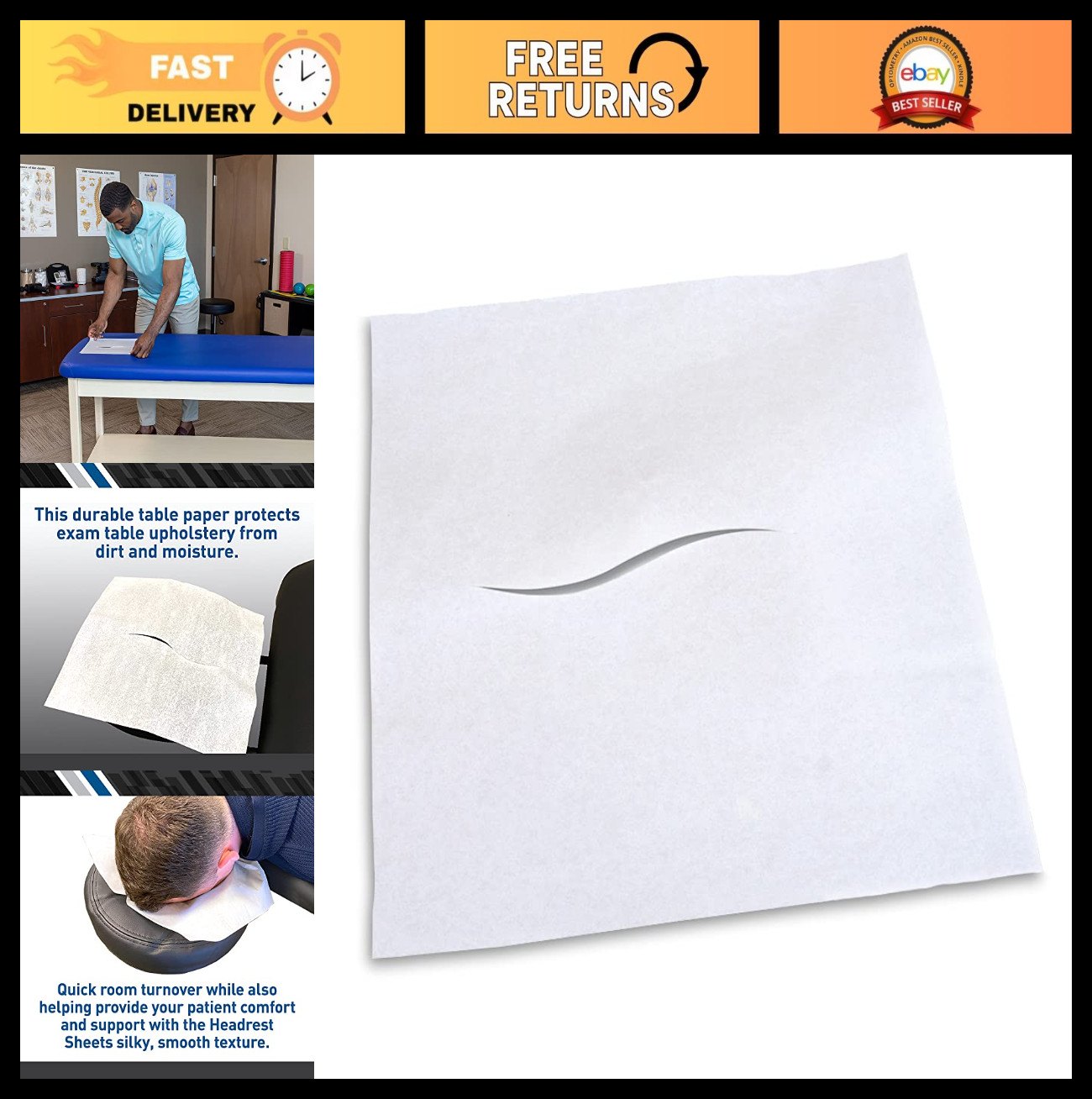 Chiropractic Exam Table Tissue Paper Sheets - 12"x12" White with Nose Slit - 100