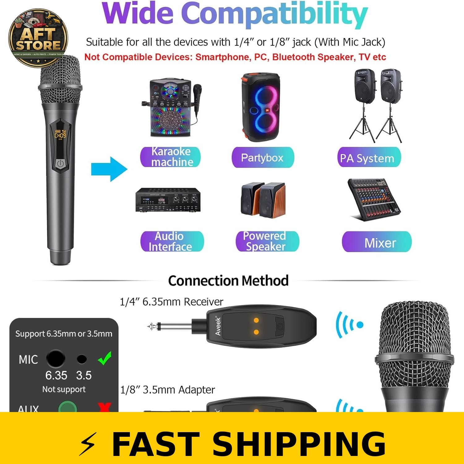 Aveek Wireless Microphone for Karaoke - 2 Packs, Grey & Red