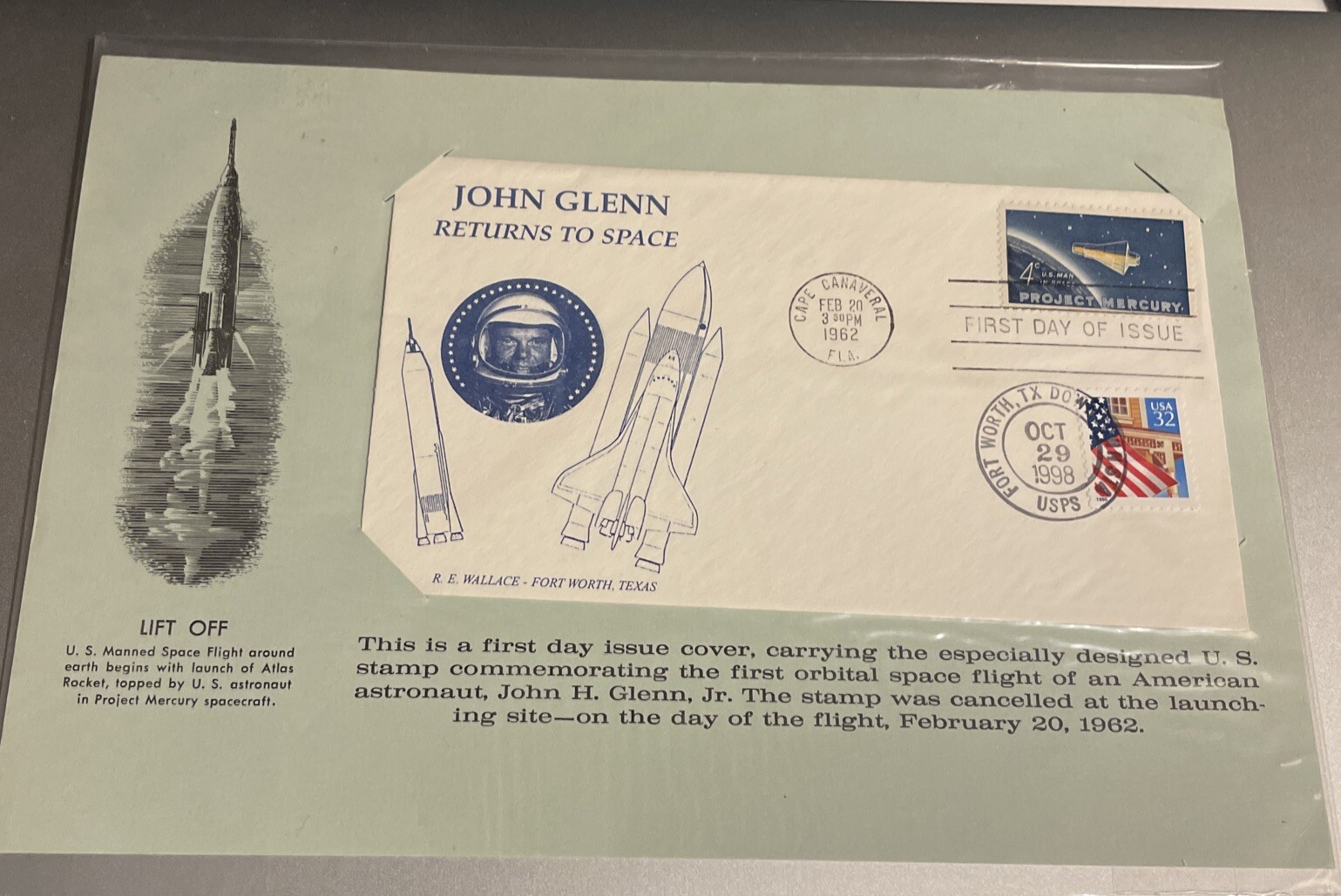 10/29/1998 "John Glenn Returns To Space" First Day Cover (R.E. Wallace)