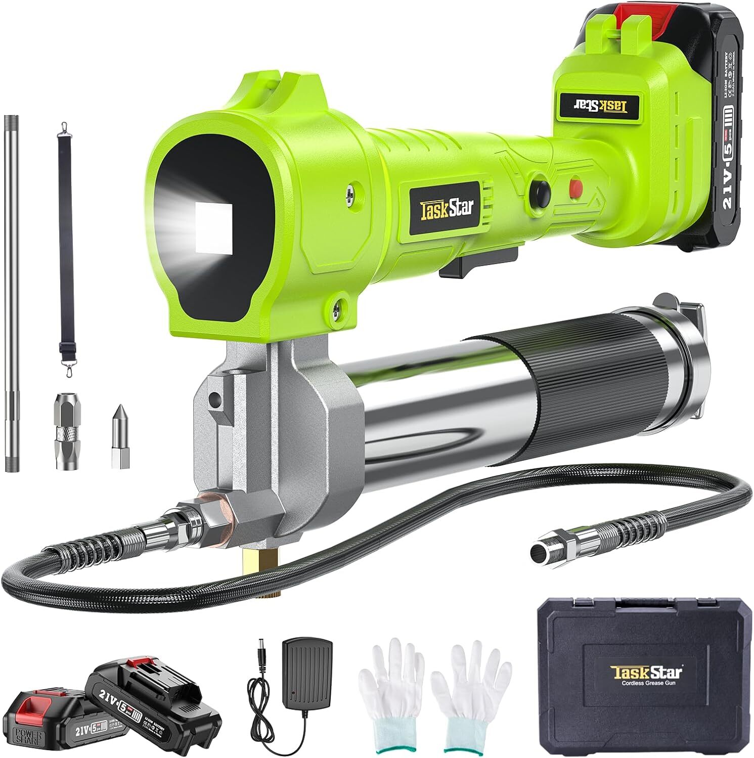 TaskStar 21V Grease Gun Battery Powered 10000 PSI Electric Grease Gun 2x Battery