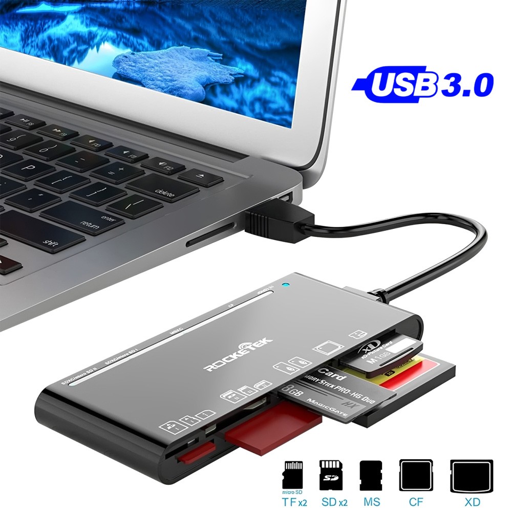 Card Reader USB 3.0, Multi-Card Reader for xD/CF/MS/SD/TF, 7-in-1 Memory Adapter