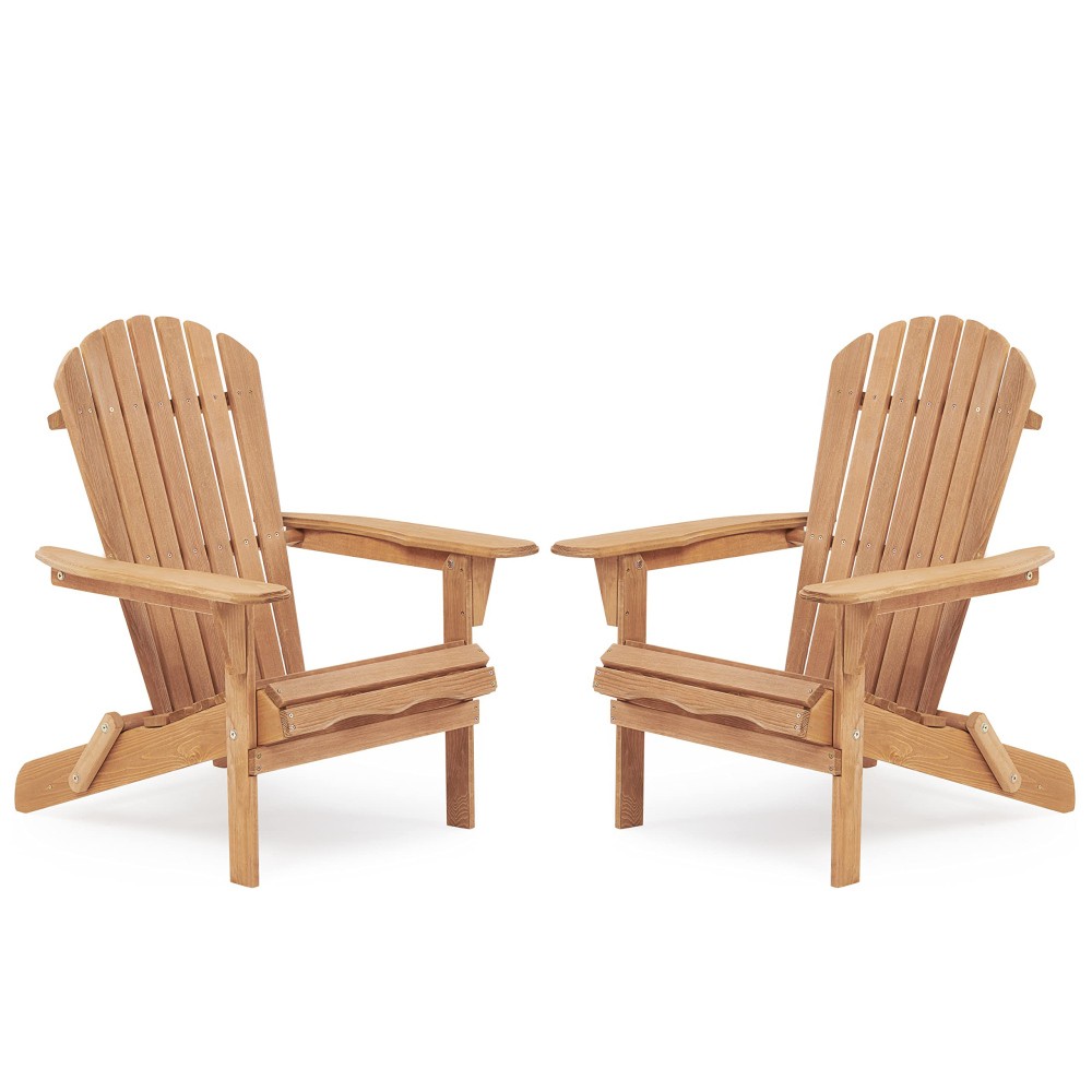 Wooden Outdoor Folding Adirondack Chair Set of 2 Wood Lounge Patio Chair Garden