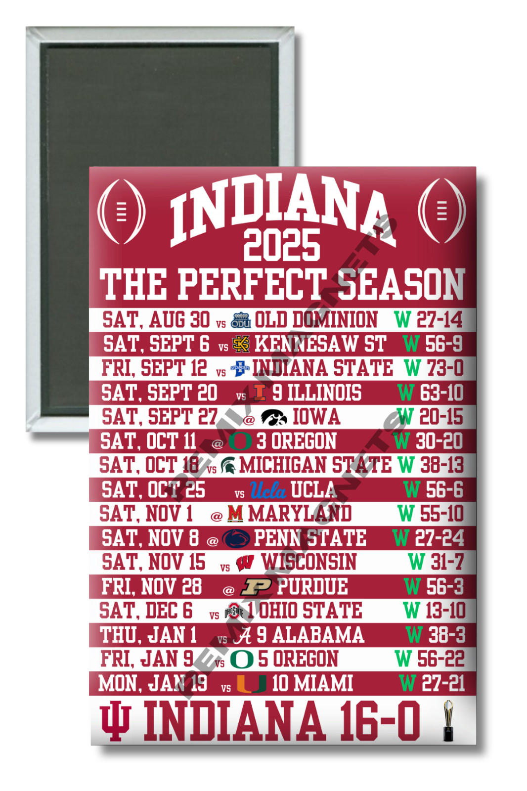 2025 Indiana Hoosiers Football National Champions Perfect Season 2" x 3" Magnet