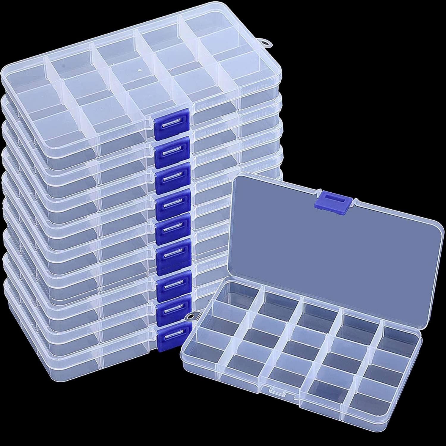 10 Pack 15 Grids Plastic Bead Organizer Containers Storage, Adjustable Divide...
