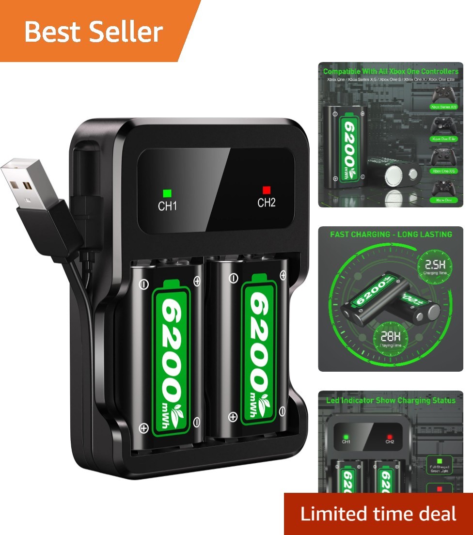 Xbox Rapid Charge 2x6200mWh Battery Packs with Charger for All Xbox Controllers