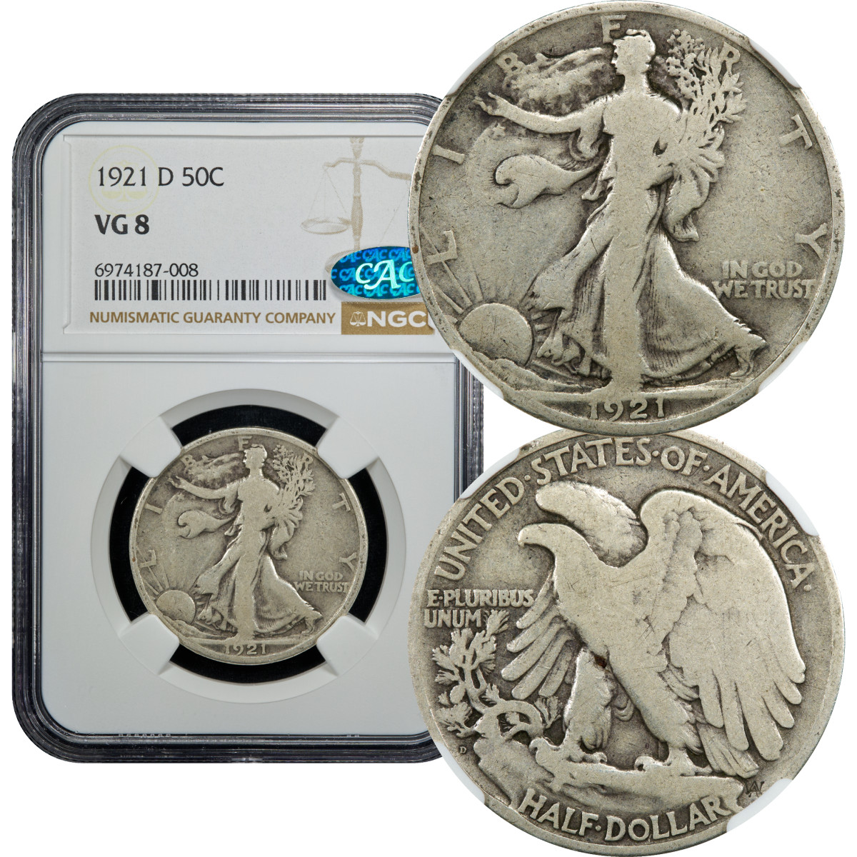 1921-D Walking Liberty Half Dollar 50c NGC VG8 CAC