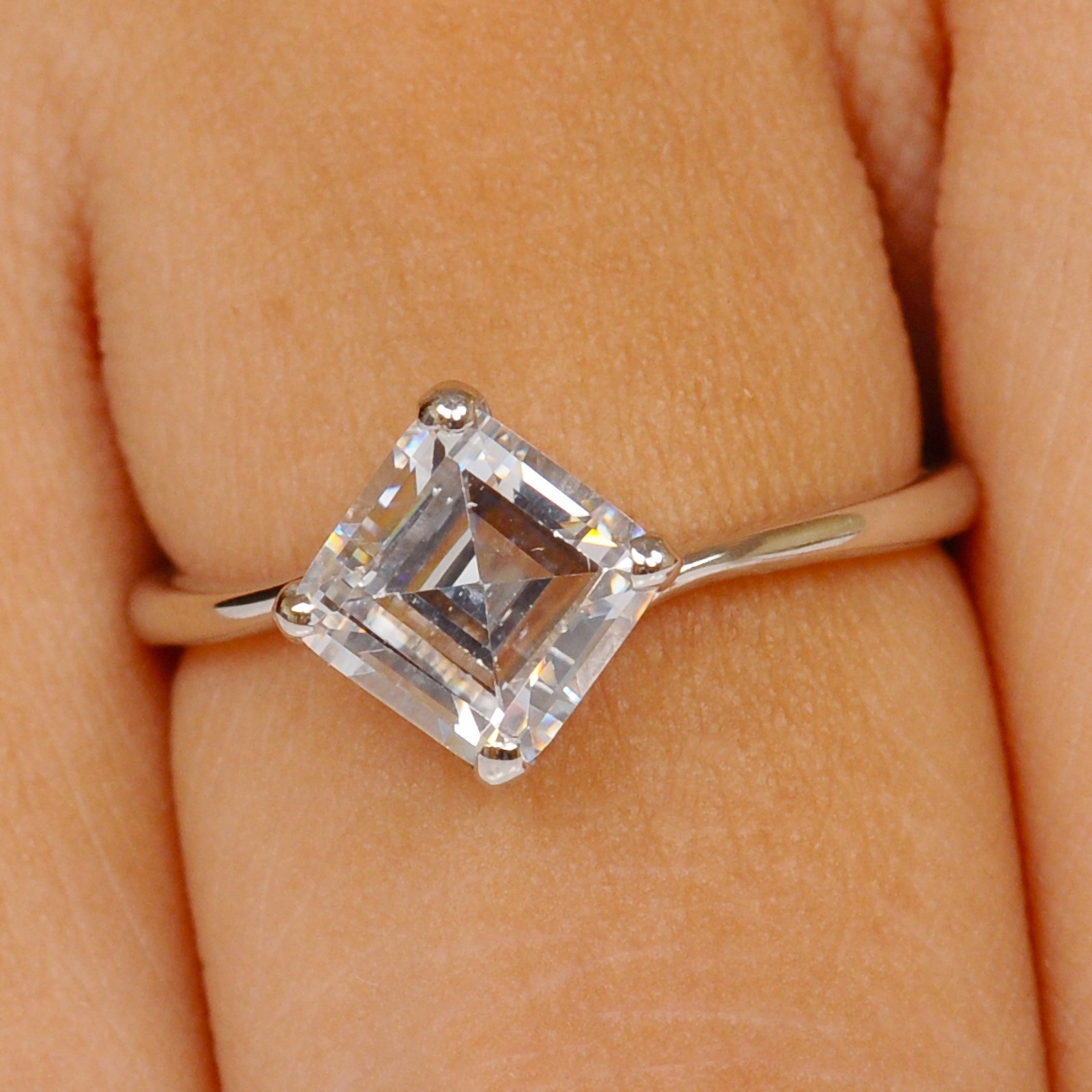 D/VVS1 2.00 Carats Octagon Shape Solitaire Ring In 925 Silver - Tariffs Free