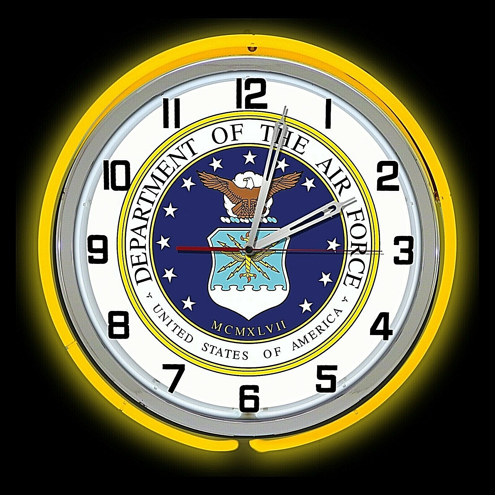 19" United States Air Force Sign Yellow Double Neon Clock