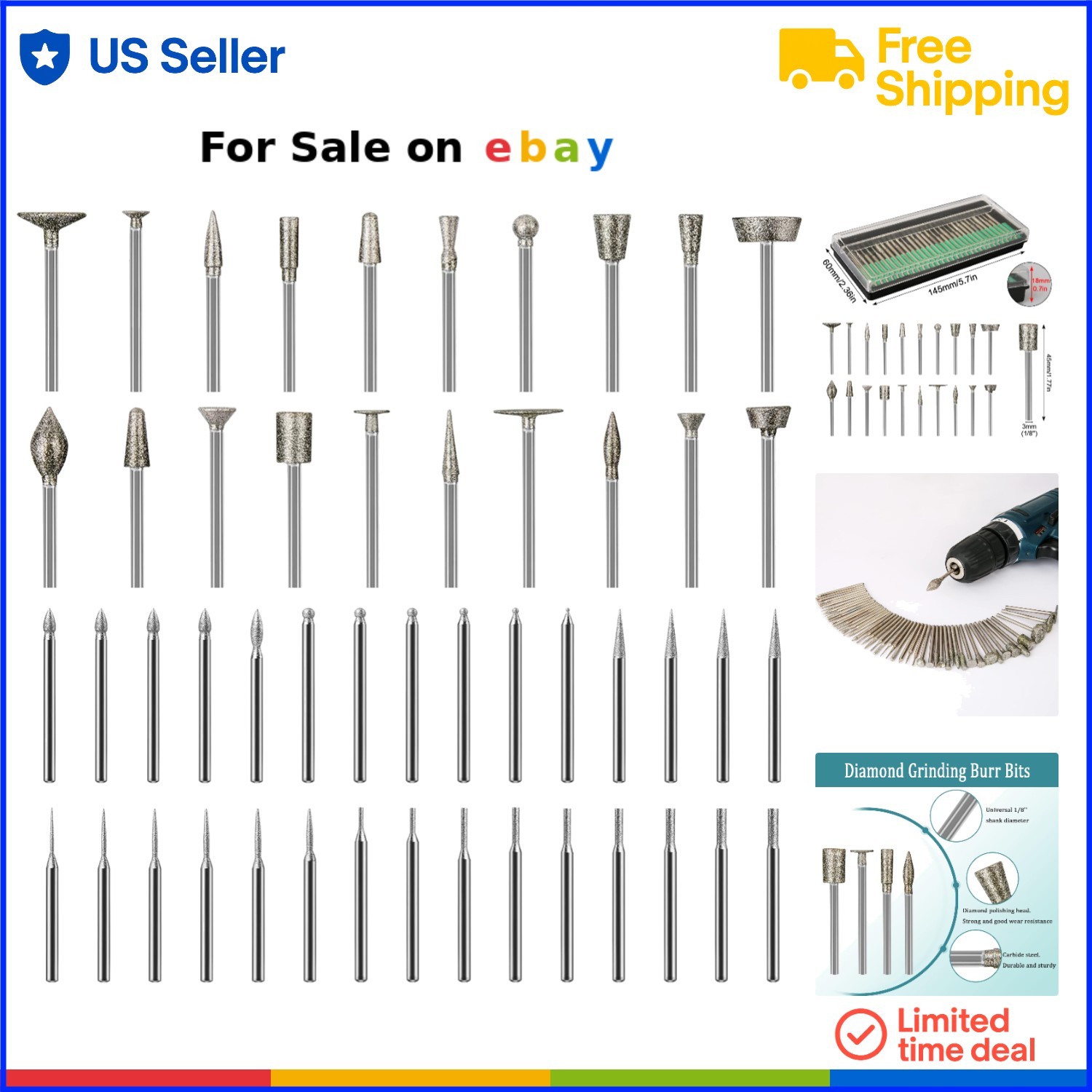 Stone Carving Set Diamond Burr Bits 50PCS Rotary Tools Accessories for Engraving
