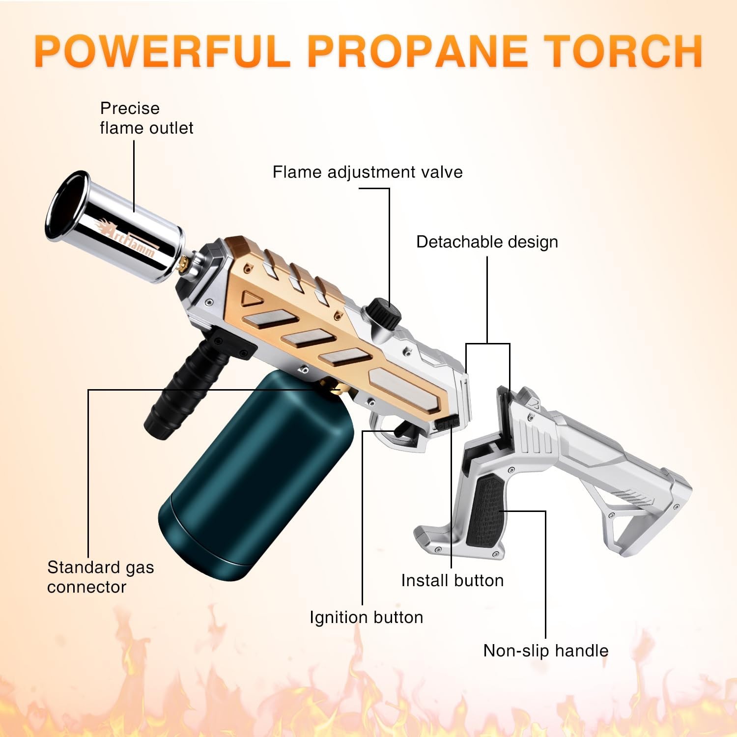 Powerful Propane Torch Gun, Kitchen Grill Torch with Detachable Design, Adjus...