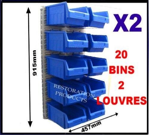 20 LARGE PARTS BINS BIN  WALL KIT 4 STEEL LOUVRE PANEL