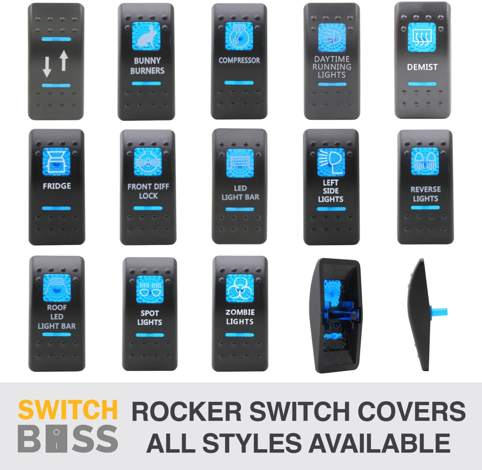 Rocker Switch COVER ONLY - 106 Styles BLUE suit 12v 24v 4x4 Boat Caravan Marine