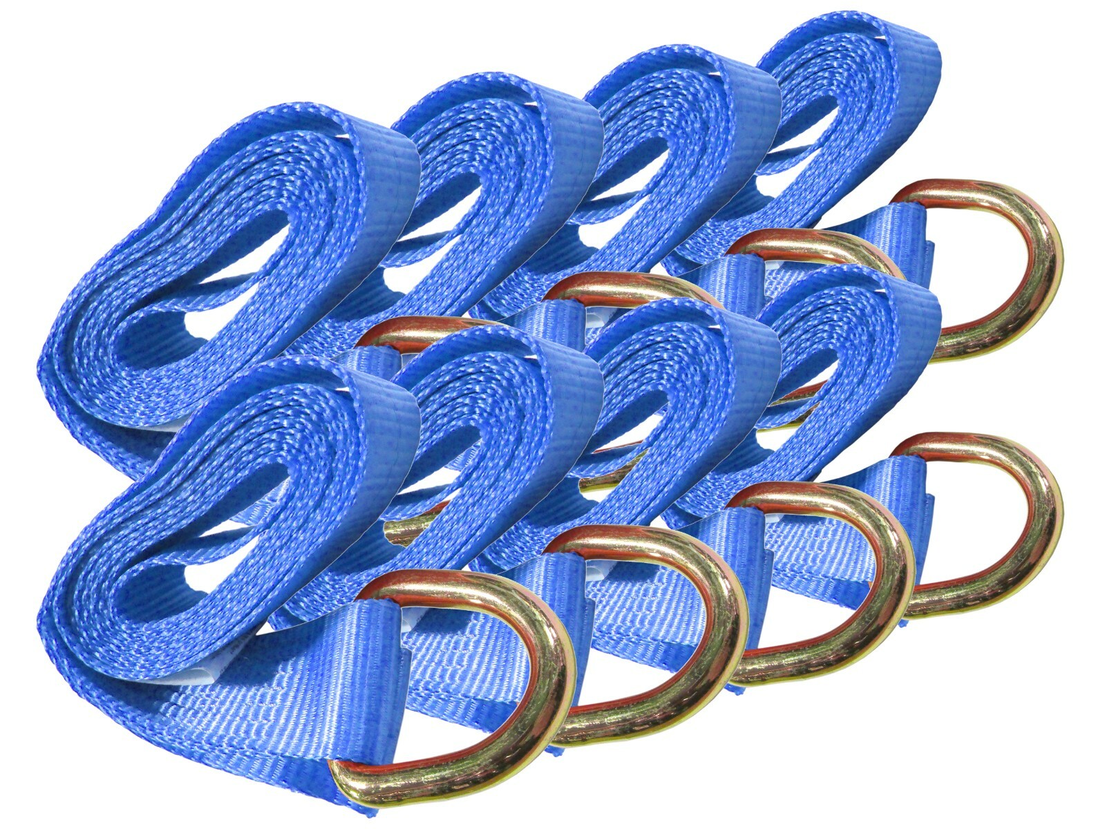 8 FT Blue Lasso Strap D Ring Wheel Lift Tie Down O-Ring Cinch - 8 Pack