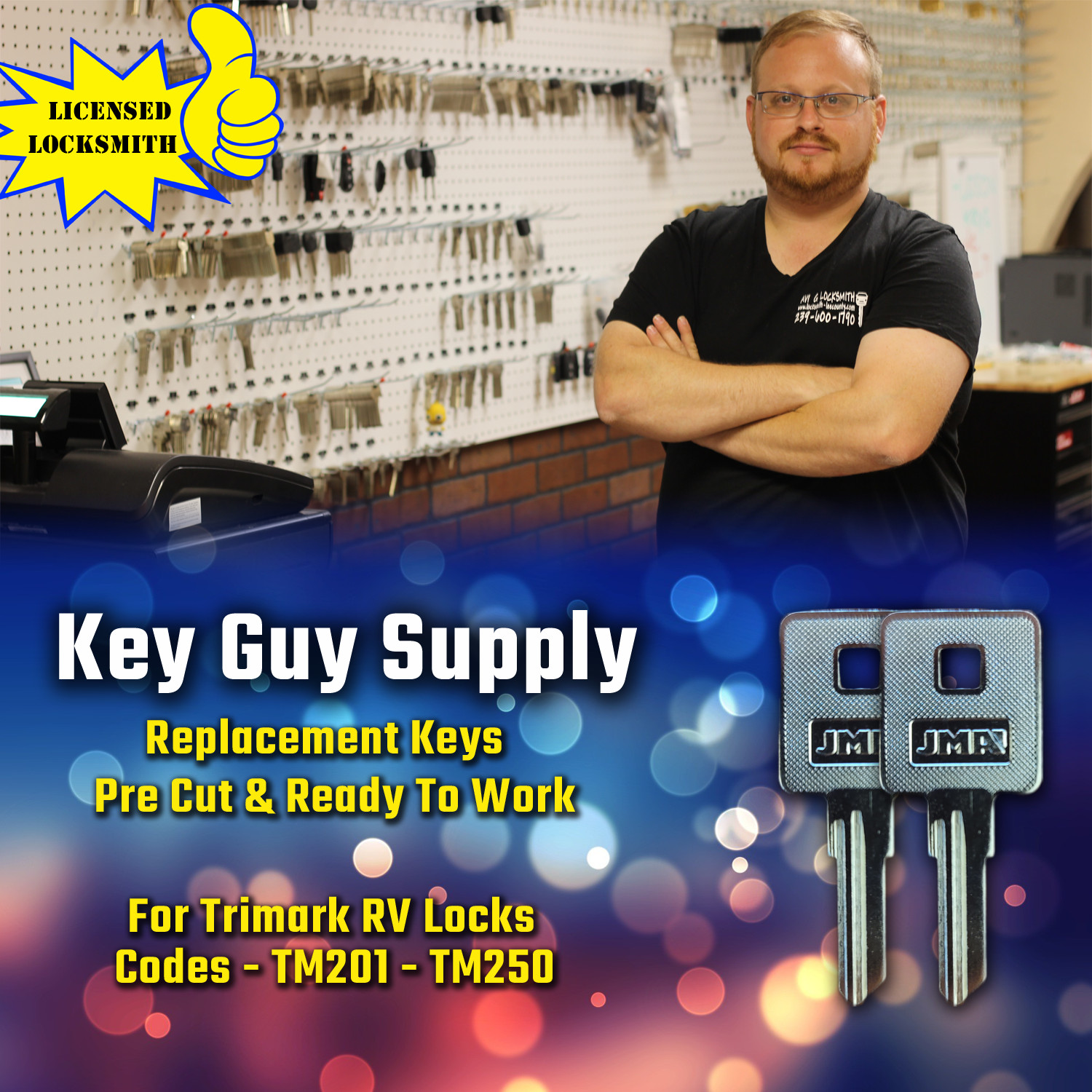 TM201-TM250 keys for Trimark RV locks. cut to code, Licensed Locksmith.