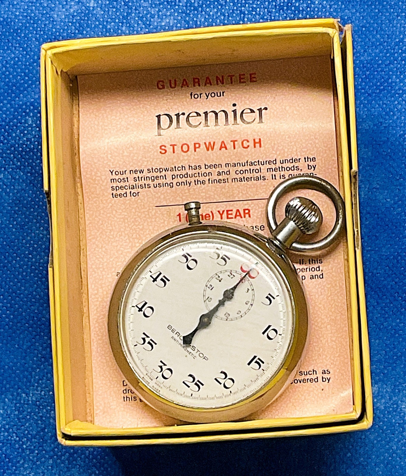 Vintage BERO Premier German Sports Stopwatch w/Box Antimagnetic 1960 Not working
