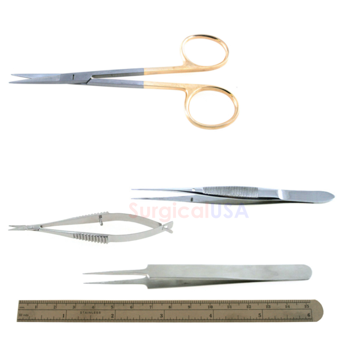 Mouse Surgical Kit of 6 Veterinary Instruments Micro Forceps+Scissors+Ruler
