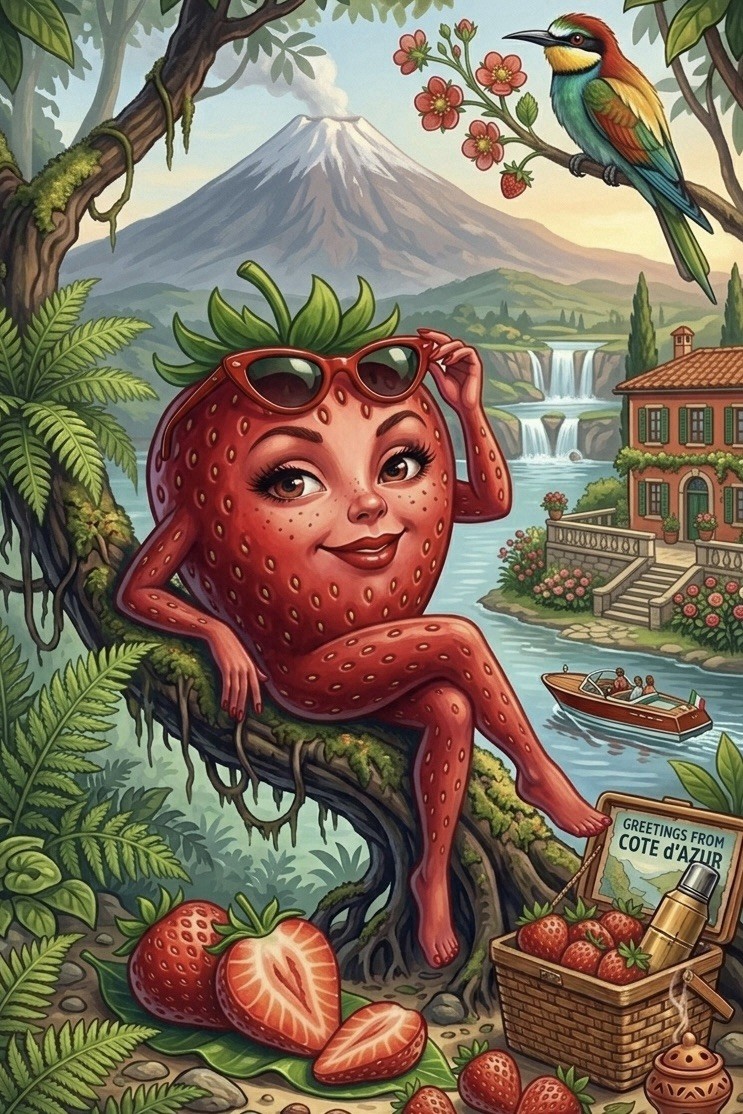 Anthropomorphic Strawberry Fruit Face MODERN Postcard B606