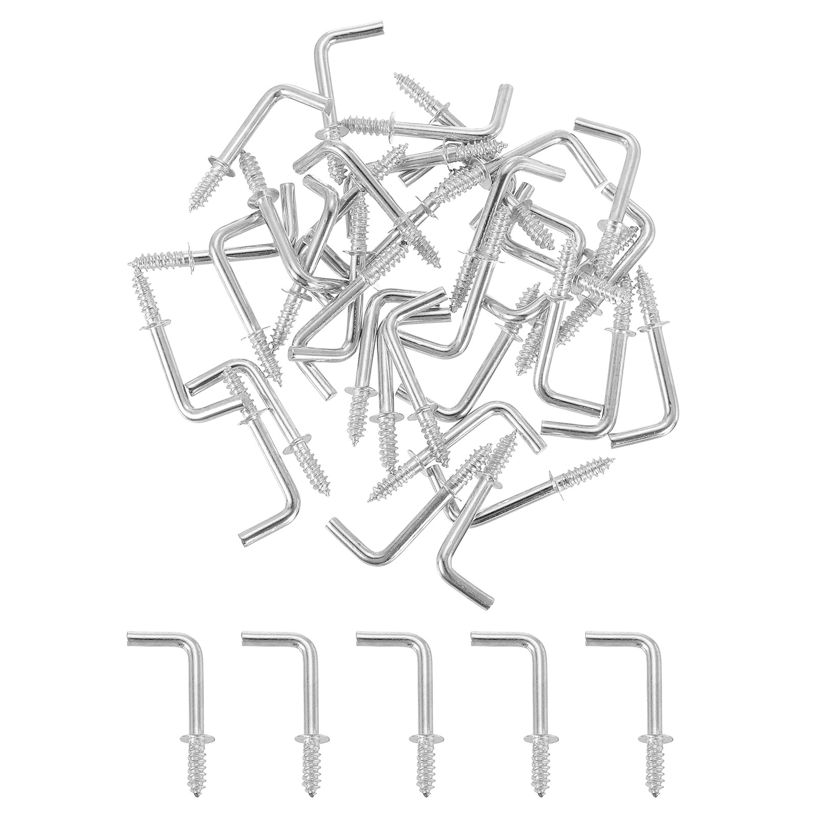 40 Pcs L Shape Hooks, 5/8 Inch Right Angle Screw Hooks for Hanging, Silver