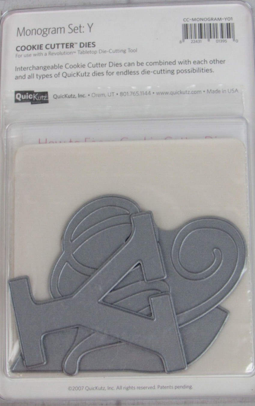 QuicKutz Monogram "Y" Set, Cookie Cutter Dies, 3 dies, CC-MONOGRAM-Y01