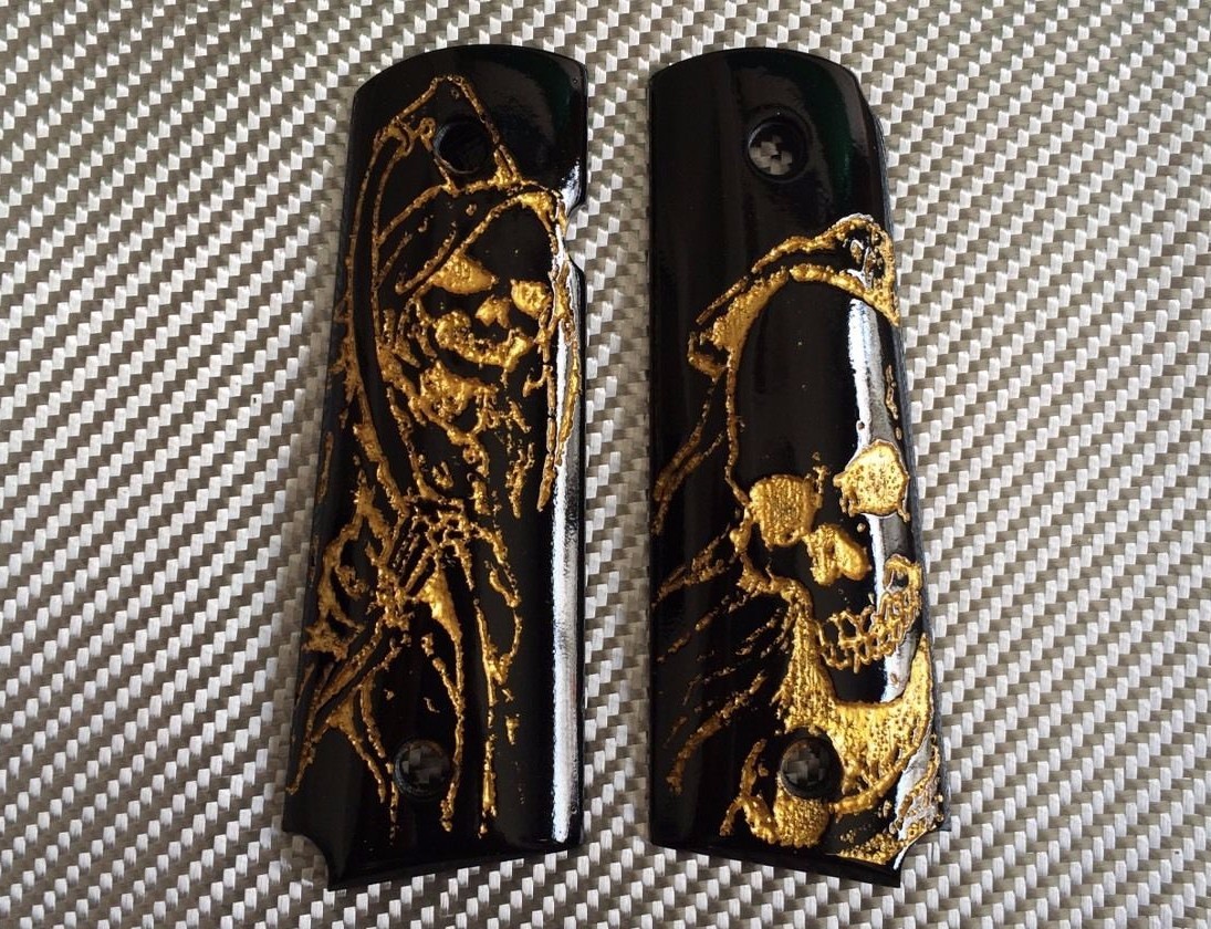 COOL GOLD DEVIL BLACK RESIN GRIP FOR 1911, 1991  FULL SIZE COLT KIMBER CLONES