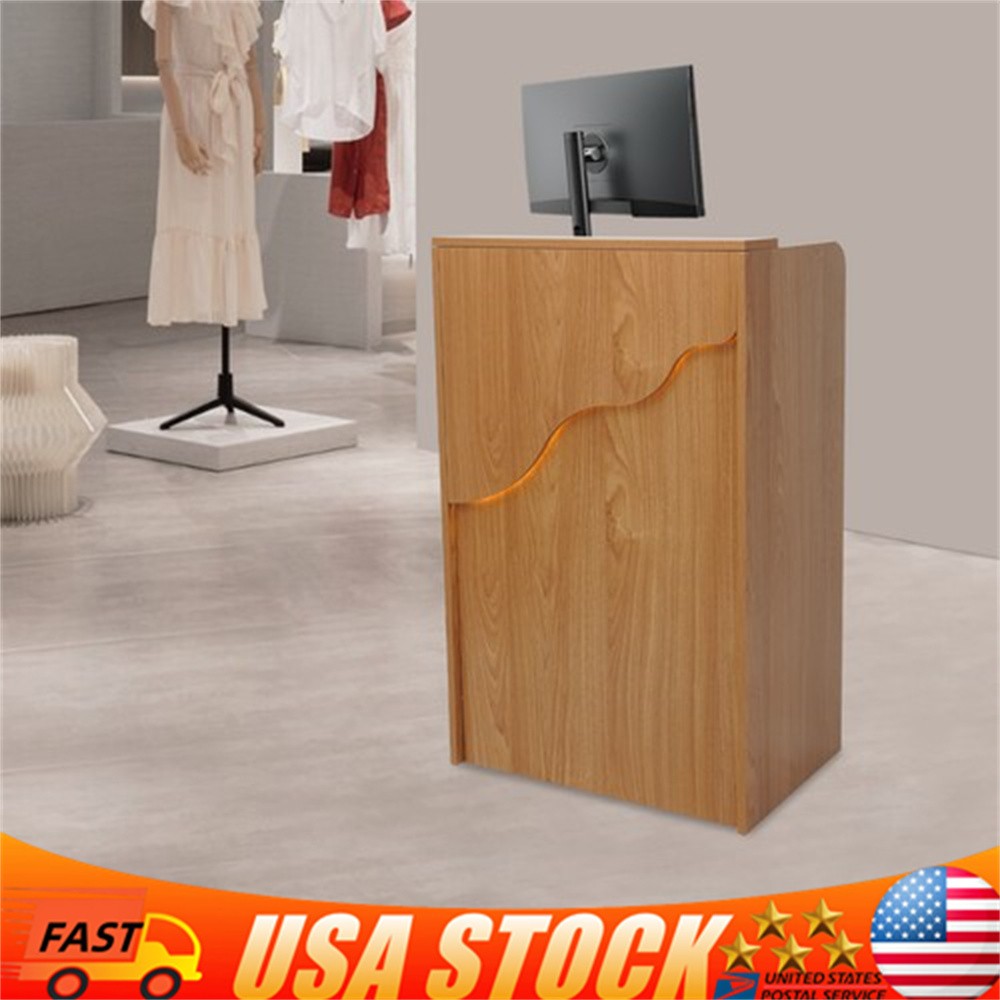 Reception Desk with LED Light Checkout Counter Table w/ Storage Drawer Store Use