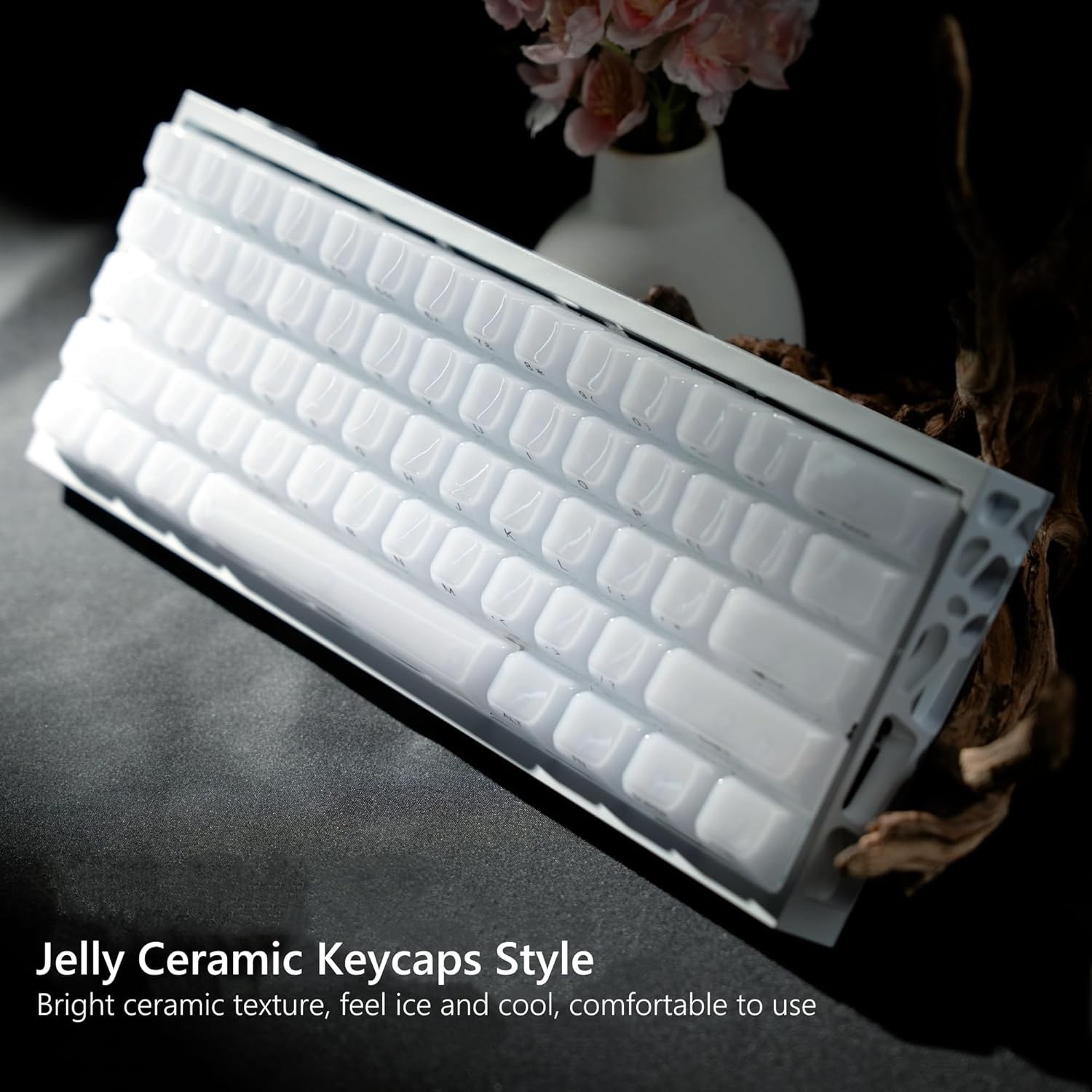 Keyboard Keycaps Jelly Ceramic Style Clear White Transparent Side Print MDA
