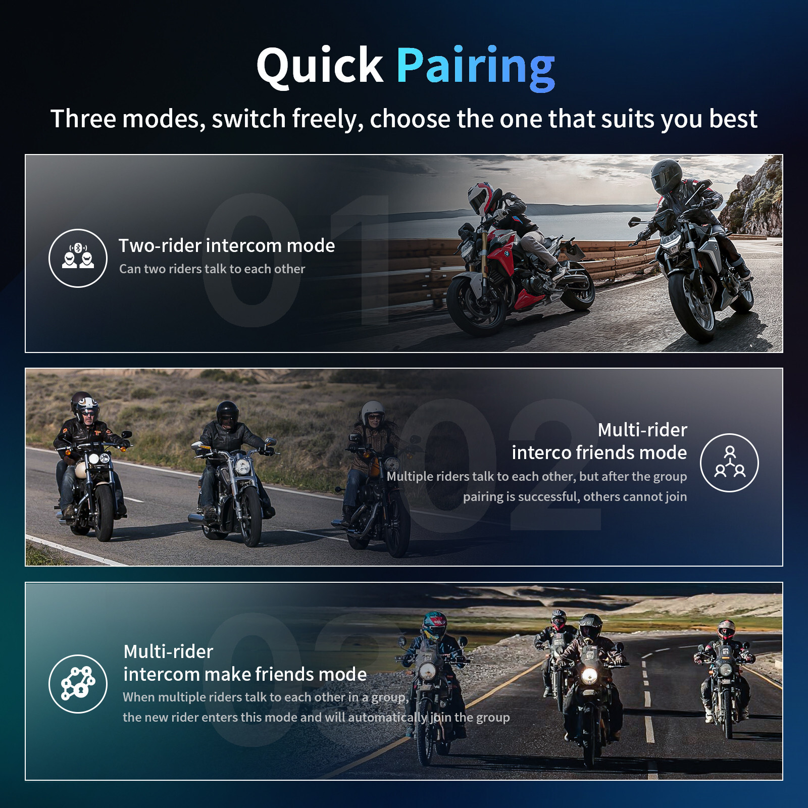 2x FX7 Motorcycle Intercom Helmet Headset Bluetooth 2000m 10-way Communication