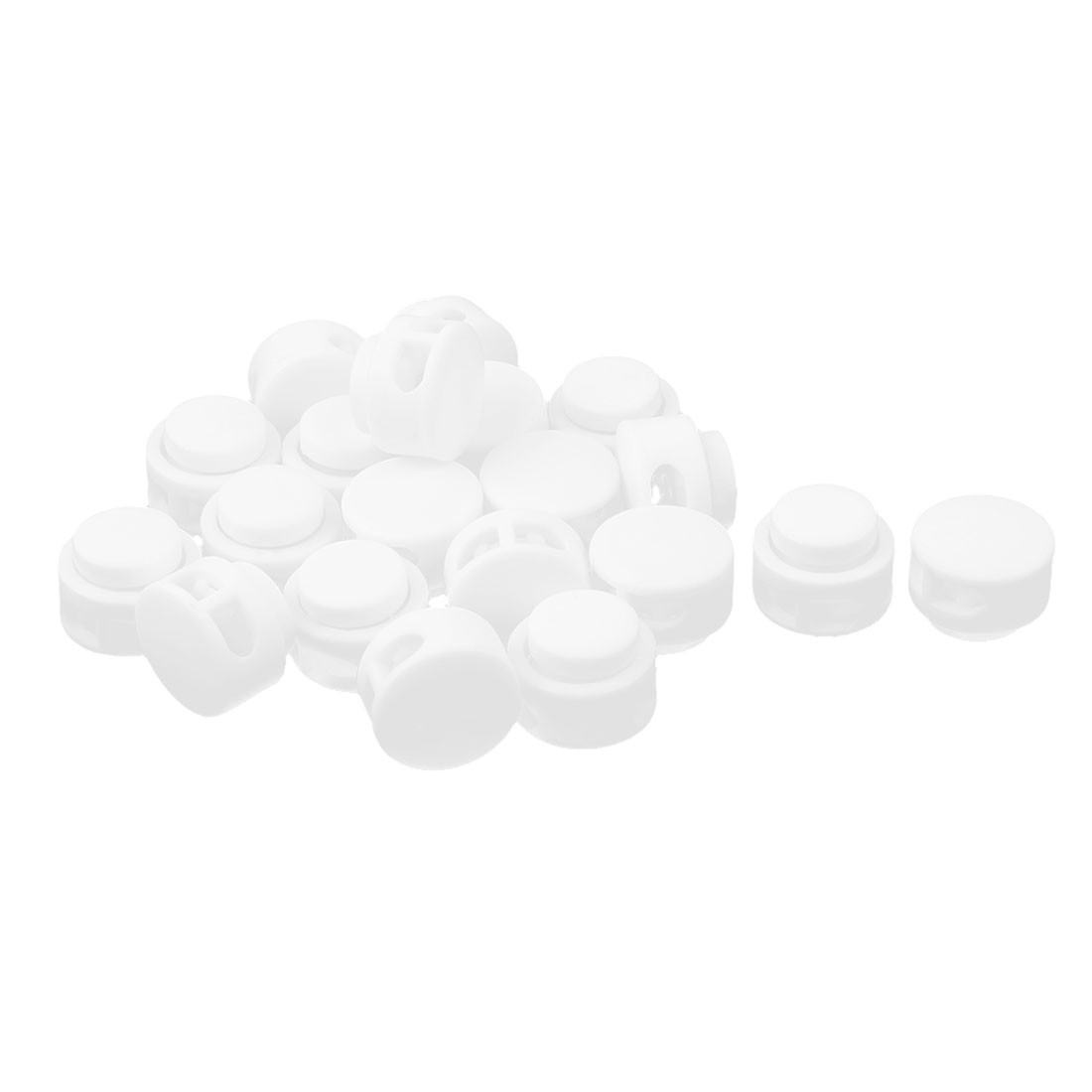 Household Plastic Spring Stop Double Holes Lanyard Cord Locks End White 20pcs
