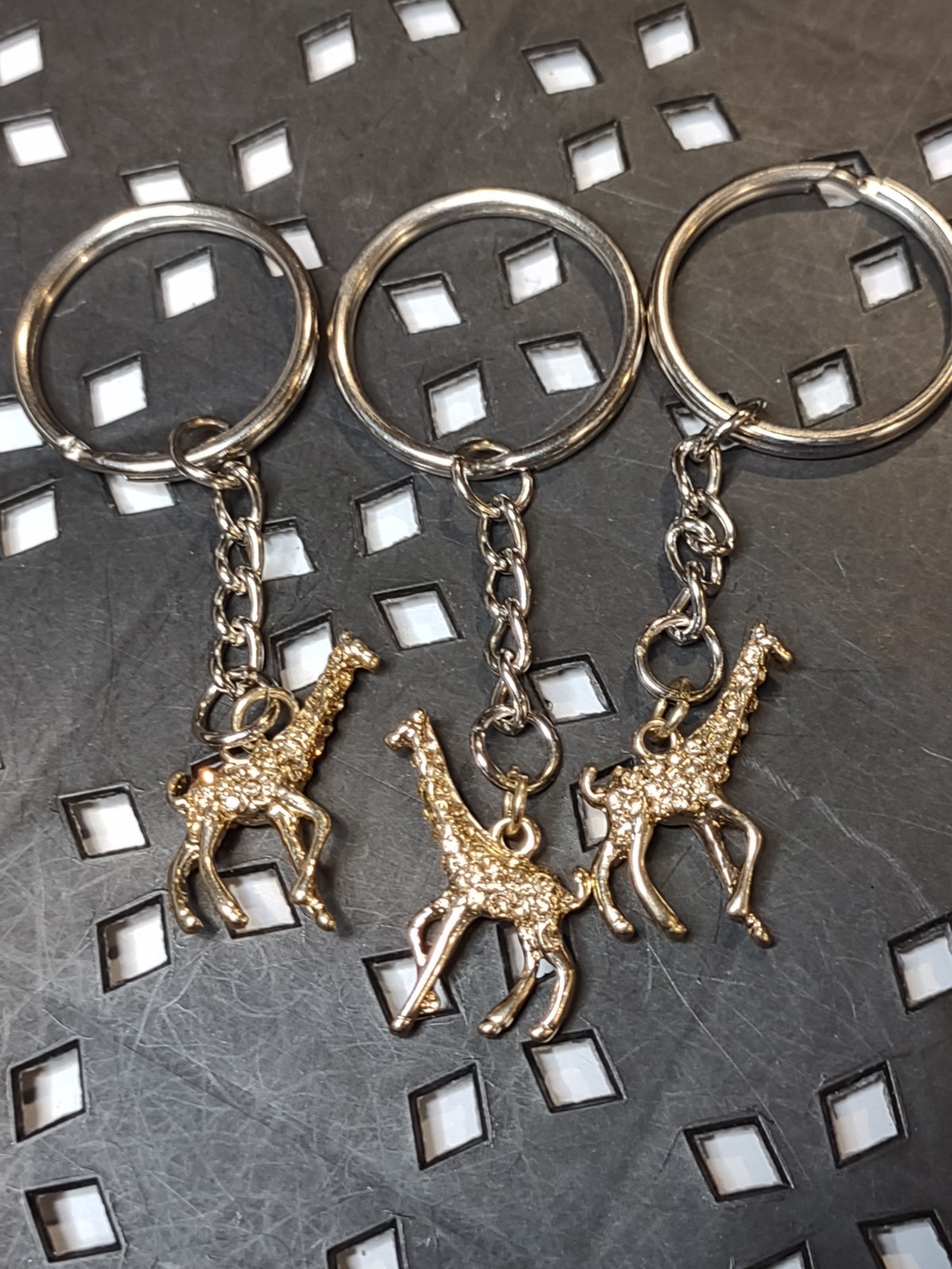 Set Of 3 Matching Giraffe Keychains / Keyrings