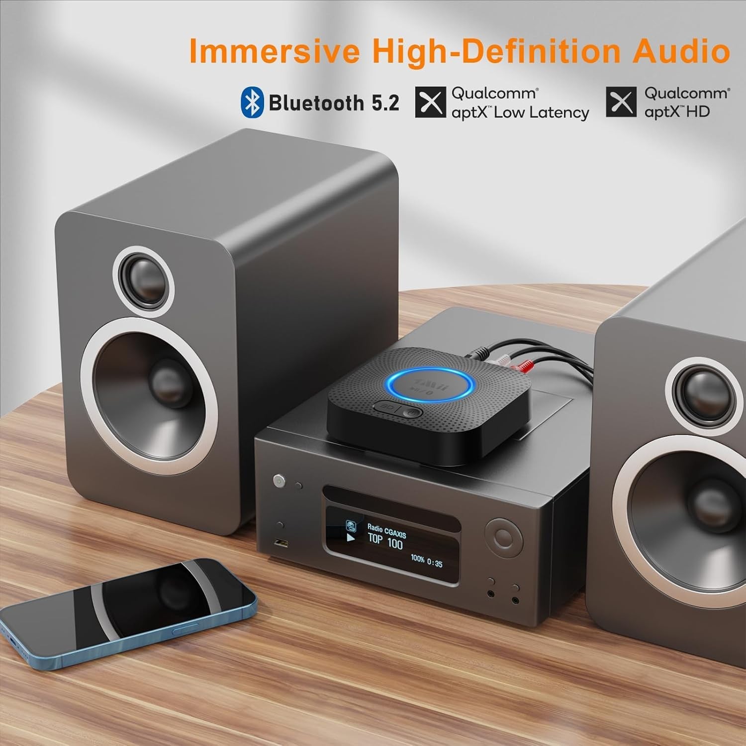 Hi-Fi Bluetooth Receiver with 3D Surround - aptX HD & 98FT Range for Streaming