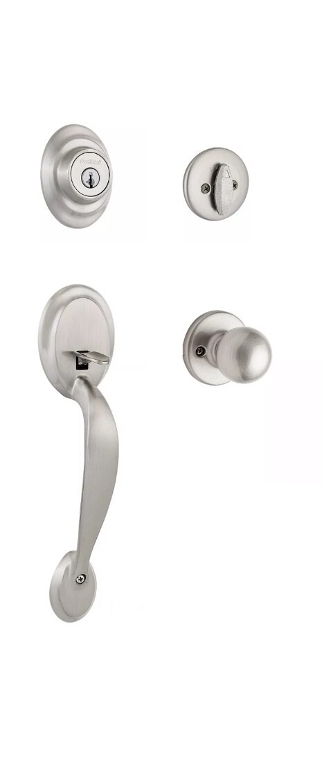 Kwikset 96870-090 Satin Nickel Dakota Handleset with Polo Knob & Deadbolt.