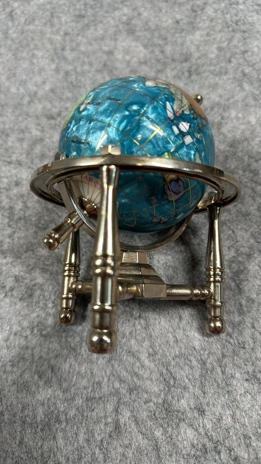 Multicolor Rotating Desktop Globe w Silver Tone Metal Holder