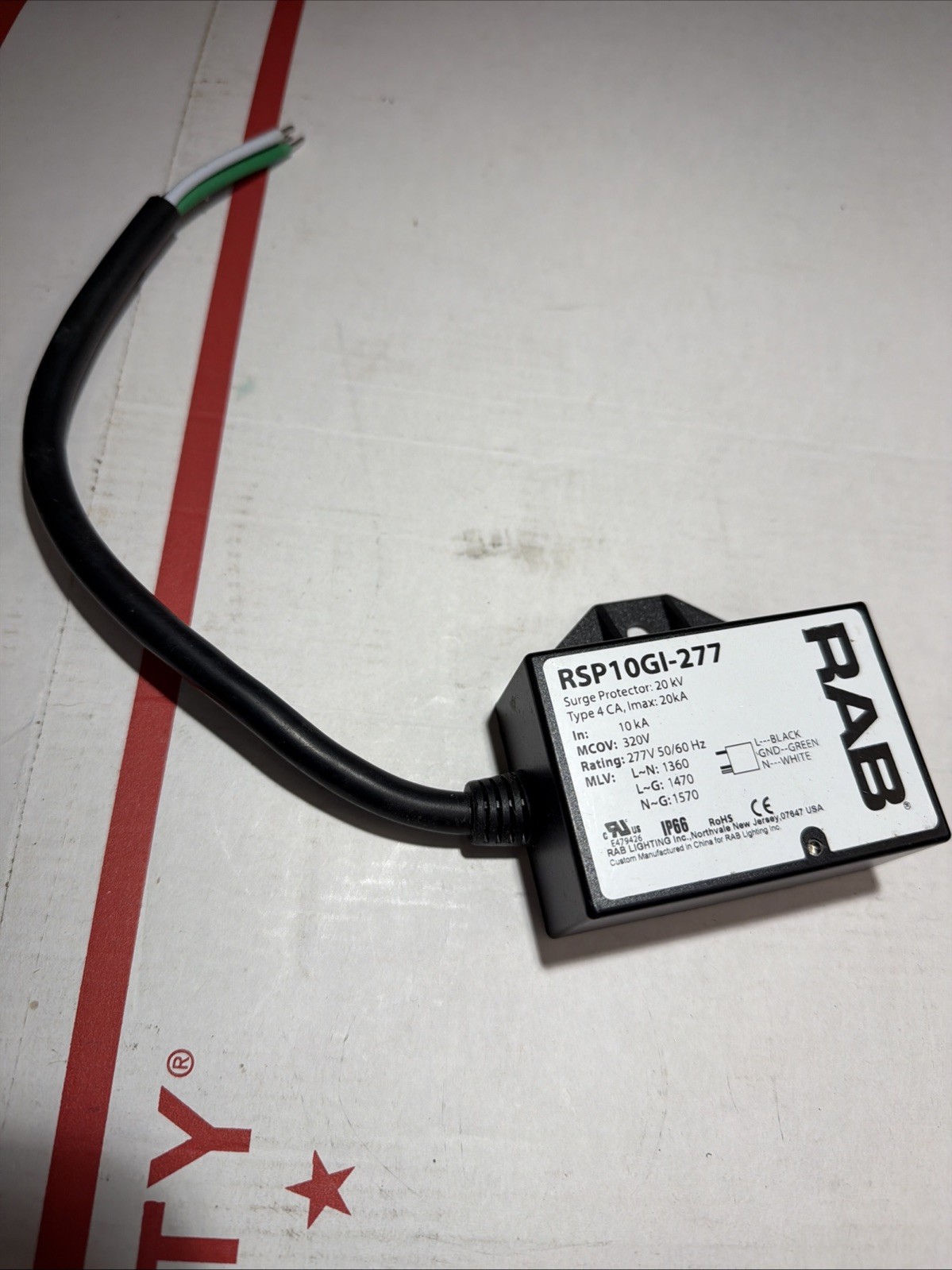 NEW- RAB SURGE PROTECTOR RSP10GI-277 - 20KV - TYPE 4 CA - Imax 20KA