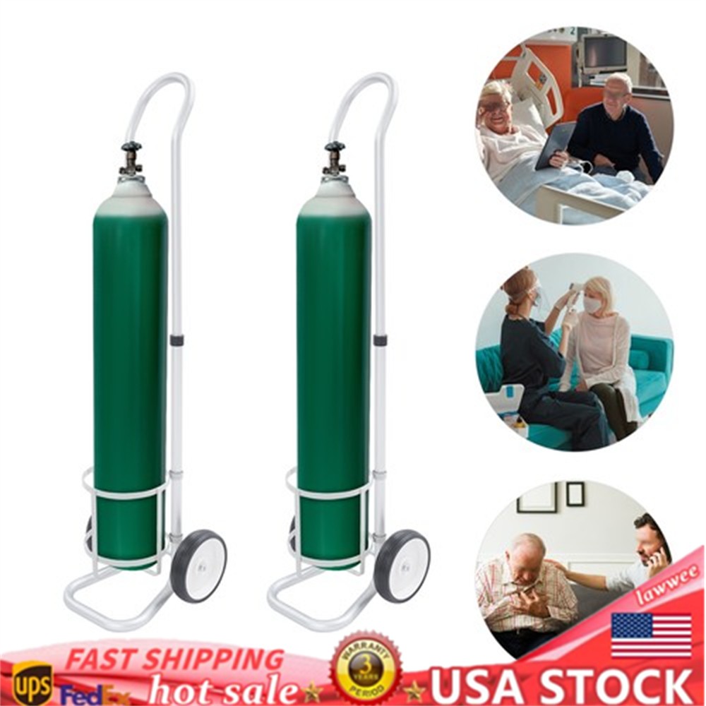 2*Oxygen Cylinder Cart Aluminum Adjustable Height Trolley for Medical Hospital