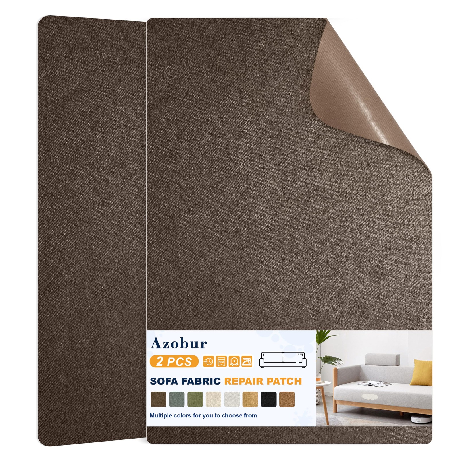 Azobur Couch Patch Repair Fabric,Microfiber 9.5" x 11"-2 PCS, Dark Brown