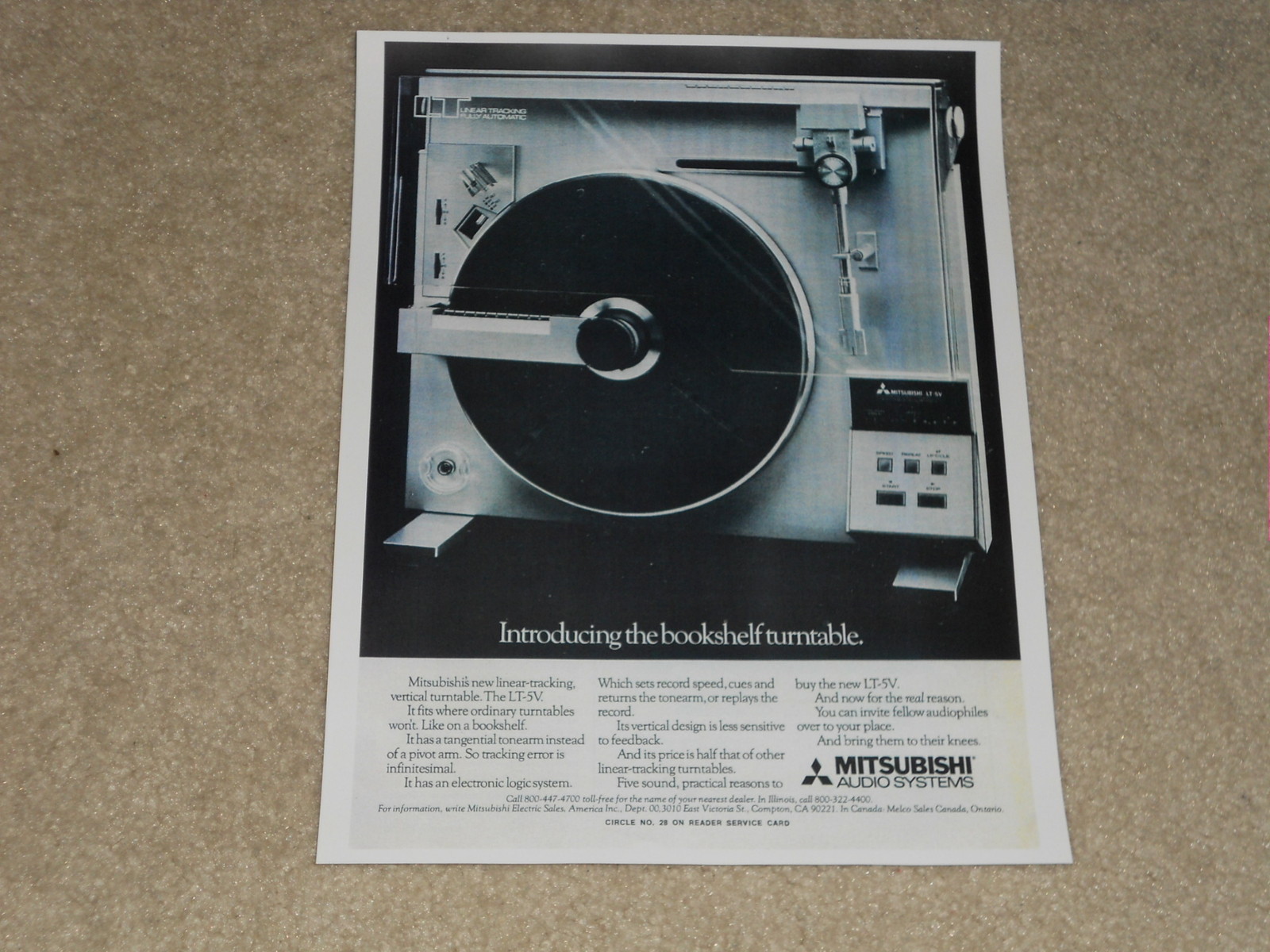 Mitsubishi LT-5v Vertical Turntable Ad, 1980, Article, 1 page, Very Rare!