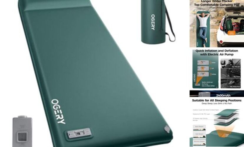 Self Inflating Sleeping Pad with Electric Pump, 3.15" Ultra-Thick Single Green