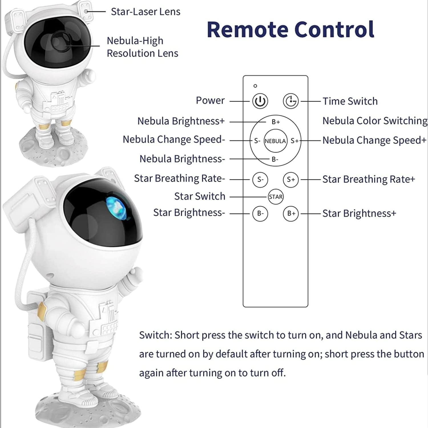 Mooyran Astronaut Starry Sky Night Light Projector - White