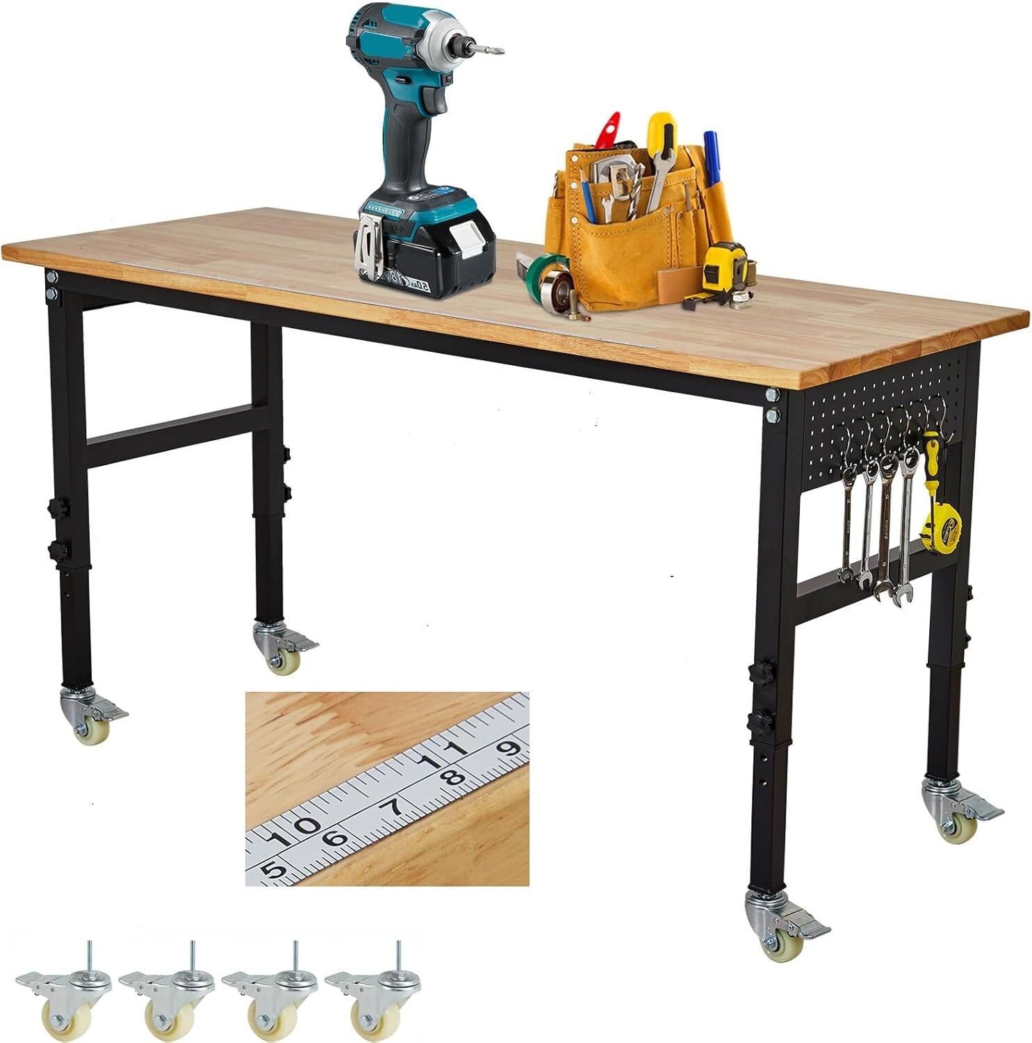 48"x24" Workbench with Scale, Pegboard and 6 Hooks 29.5"-39.4" Adjustable Height