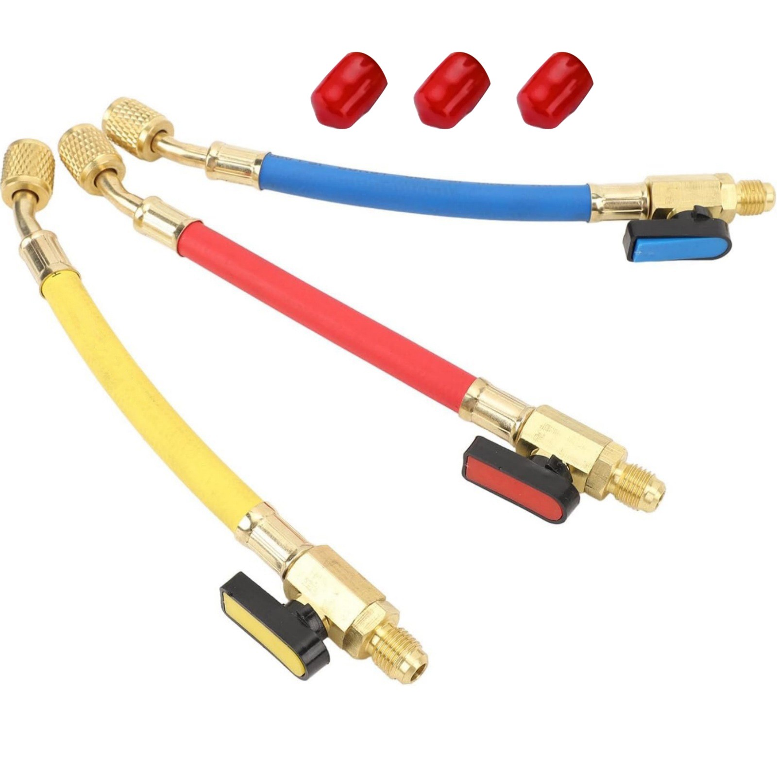 Brass Ball Valves Hose(Red/Yellow/Blue) Fit For R134A R410A Refrigerants